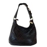 P - Cole Haan Black Woven Leather Shoulder Handbag