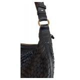 P - Cole Haan Black Woven Leather Shoulder Handbag