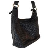P - Cole Haan Black Woven Leather Shoulder Handbag