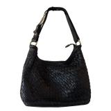 P - Cole Haan Black Woven Leather Shoulder Handbag