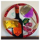 P - Art Glass Plate with Wine, Cheese, and Grapes Motif
