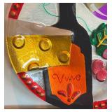 P - Art Glass Plate with Wine, Cheese, and Grapes Motif