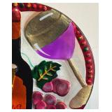 P - Art Glass Plate with Wine, Cheese, and Grapes Motif