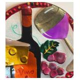 P - Art Glass Plate with Wine, Cheese, and Grapes Motif