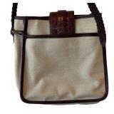 P - Brighton Canvas and Brown Croc Embossed Leather Handbag with Buckle Accent