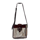 P - Brighton Canvas and Brown Croc Embossed Leather Handbag with Buckle Accent