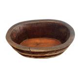 P - Rustic Wooden Oval Bowl with Woven Trim