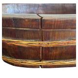 P - Rustic Wooden Oval Bowl with Woven Trim