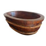 P - Rustic Wooden Oval Bowl with Woven Trim