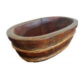 P - Rustic Wooden Oval Bowl with Woven Trim