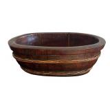 P - Rustic Wooden Oval Bowl with Woven Trim