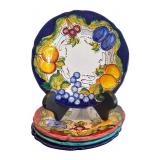 P - Italian Hand-Painted Dinnerware Service for 4 with Fruit Motif