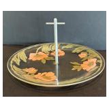 P - Vintage Glass Tidbit Tray with Floral Design