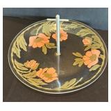 P - Vintage Glass Tidbit Tray with Floral Design
