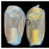 P - Set of 2 Crystal Candle Holders with 4 Candle Lampshades and Gold & Silver Holders