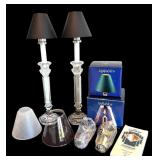 P - Set of 2 Crystal Candle Holders with 4 Candle Lampshades and Gold & Silver Holders