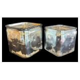 P - Set of 2 Mercury Glass Square Vases