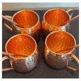 P - Set of 4 Copper Moscow Mule Mugs with Straws and Coasters