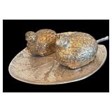 P - Collection of 2 Silver Plated Platters with Leaf and Bird Salt and Pepper Shakers