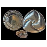 P - Collection of 2 Silver Plated Platters with Leaf and Bird Salt and Pepper Shakers