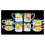 LR - Set of 4 Large Hand Painted Mugs, 4 Coffee Mugs, and 2 Saucers Made in Italy