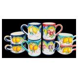 LR - Set of 4 Large Hand Painted Mugs, 4 Coffee Mugs, and 2 Saucers Made in Italy