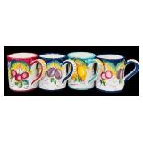 LR - Set of 4 Large Hand Painted Mugs, 4 Coffee Mugs, and 2 Saucers Made in Italy