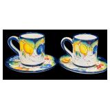LR - Set of 4 Large Hand Painted Mugs, 4 Coffee Mugs, and 2 Saucers Made in Italy