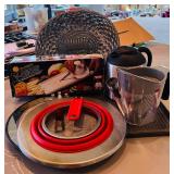 DR - Kitchenware Collection with Woven Basket, The Rock Griddle, V-Slicer, Red Pan Lids, and OXO Pitcher
