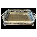 DR - Set of 2 Vintage Pyrex Glass Baking Dishes with Ornate Silver-Tone Holders