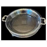 DR - Set of 2 Vintage Pyrex Glass Baking Dishes with Ornate Silver-Tone Holders