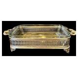 DR - Set of 2 Vintage Pyrex Glass Baking Dishes with Ornate Silver-Tone Holders