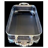 DR - Set of 2 Vintage Pyrex Glass Baking Dishes with Ornate Silver-Tone Holders