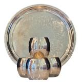 DR - Set of 4 Silver Stemless Cups by Towle with 12 1/4 Inch Towle Tray