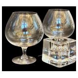 DR - Orrefors Sweden Brandy Glass Pair and Glass Votive Candle Holder