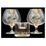 DR - Orrefors Sweden Brandy Glass Pair and Glass Votive Candle Holder