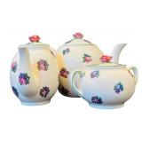 DR - Homestead Ware Teapot, Sugar, and Creamer Set by A.J. Fondeville & Co., England