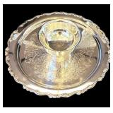 DR - Set of 3 Vintage Silver Tone Platters with Ornate Designs and Dipping Dish