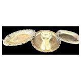 DR - Set of 3 Vintage Silver Tone Platters with Ornate Designs and Dipping Dish