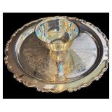 DR - Set of 3 Vintage Silver Tone Platters with Ornate Designs and Dipping Dish