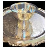 DR - Set of 3 Vintage Silver Tone Platters with Ornate Designs and Dipping Dish