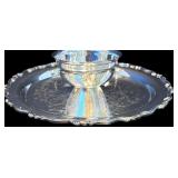 DR - Set of 3 Vintage Silver Tone Platters with Ornate Designs and Dipping Dish