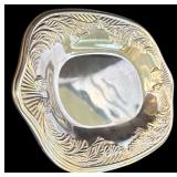 DR - Set of 3 Vintage Silver Tone Platters with Ornate Designs and Dipping Dish