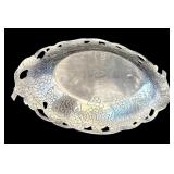 DR - Set of 3 Vintage Silver Tone Platters with Ornate Designs and Dipping Dish
