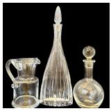 DR - Set of 3 Clear Glass Decanters and Simon Pearce Vase, Includes Large 15.25 Inch Decanter
