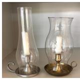 LR - Pair of Glass Hurricane Candle Holders with Metal Bases