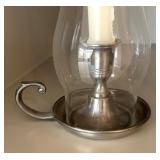 LR - Pair of Glass Hurricane Candle Holders with Metal Bases