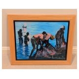 LL - Ken Abendana Spencer Framed Fishing Scene Original Painting