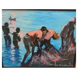 LL - Ken Abendana Spencer Framed Fishing Scene Original Painting