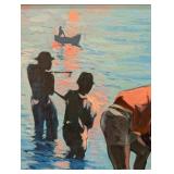 LL - Ken Abendana Spencer Framed Fishing Scene Original Painting